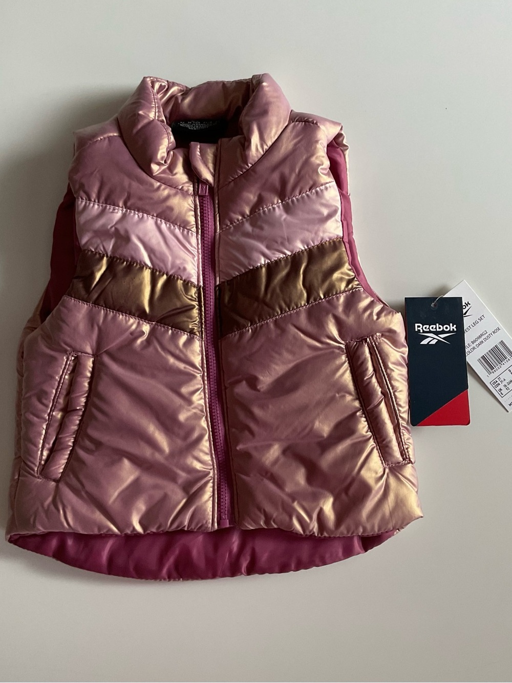 Reebok Metallic Pink & Gold Girls Puffer Vest 2T NWT